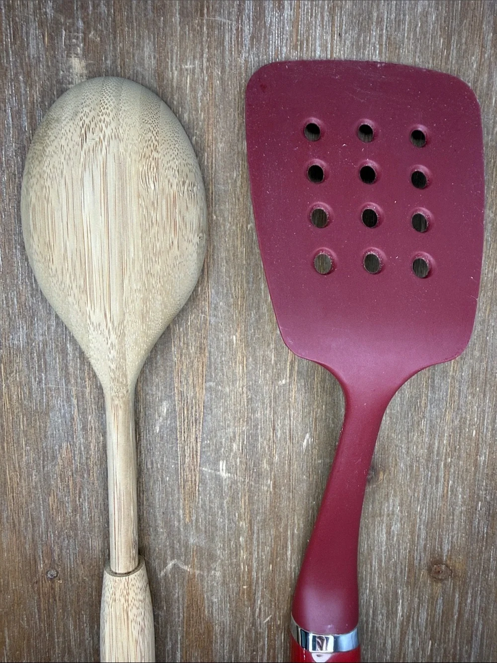 KitchenAid Empire Red Spatula & Bamboo Wooden Spoon